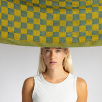 Checkered Green Organic Cotton Knit Throw Blanket