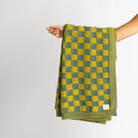 Checkered Green Organic Cotton Knit Throw Blanket