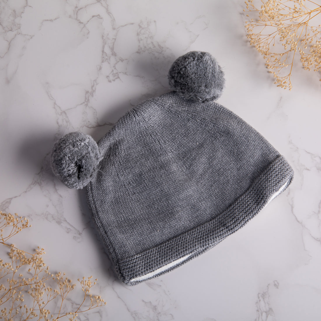 Pom Pom Baby Beanie Lt Grey Mel