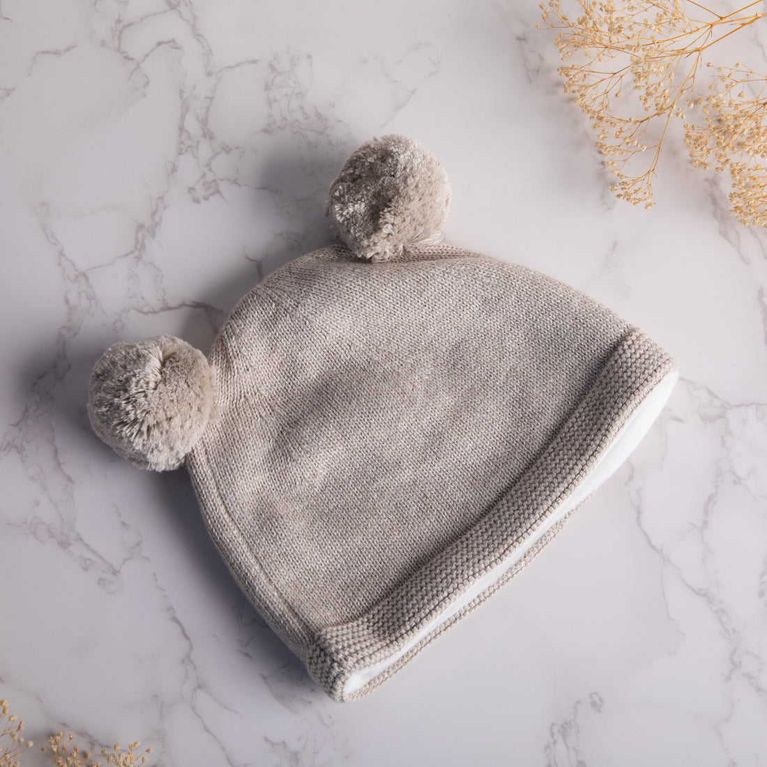 Pom Pom Baby Beanie Lt Beige Mel