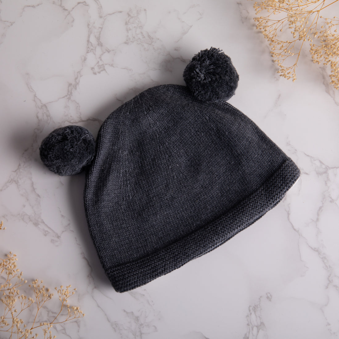 Pom Pom Baby Beanie Dk Grey Mel