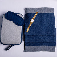 Reversible Solid Organic Cotton Travel Blanket and Eye Mask Set - Linen/Black