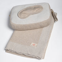 Reversible Solid Organic Cotton Travel Blanket and Eye Mask Set - Linen/Black