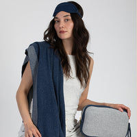 Reversible Solid Organic Cotton Travel Blanket and Eye Mask Set - Linen/Black