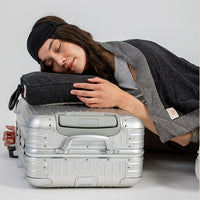 Reversible Solid Organic Cotton Travel Blanket and Eye Mask Set - Linen/Black
