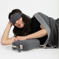 Reversible Solid Organic Cotton Travel Blanket and Eye Mask Set - Linen/Black