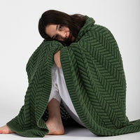 Washed Chevron Organic Cotton Knit Throw Blanket