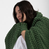 Washed Chevron Organic Cotton Knit Throw Blanket
