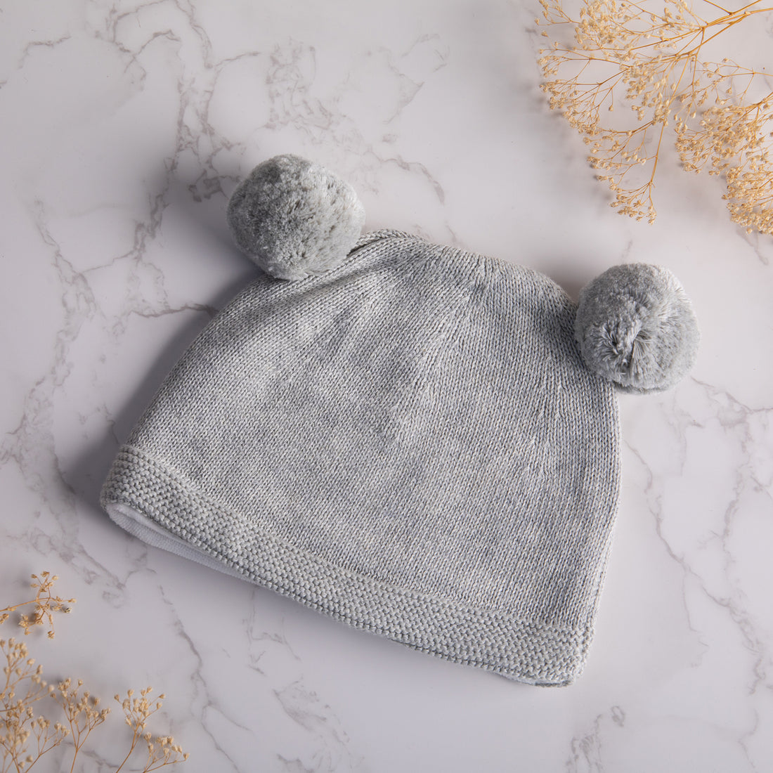 Pom Pom Baby Beanie Vanilla Grey Mel