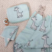 Petite Giraffe Organic Cotton Baby Blanket and Burp Cloth Set