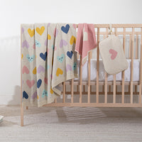 Smiley Hearts Organic Cotton Baby Blanket and Burp Cloth Set
