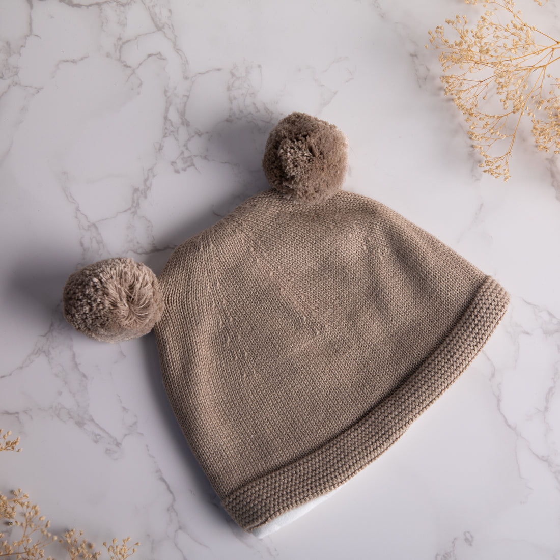 Pom Pom Baby Beanie - Stone