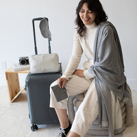 Reversible Solid Organic Cotton Travel Blanket and Eye Mask Set - Linen/Black