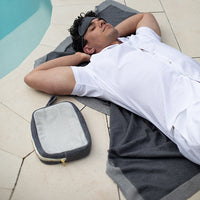 Reversible Solid Organic Cotton Travel Blanket and Eye Mask Set - Linen/Black