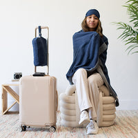 Reversible Solid Organic Cotton Travel Blanket and Eye Mask Set - Linen/Black