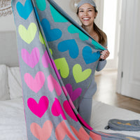Blush Hearts Organic Cotton Travel Blanket and Eye Mask Set
