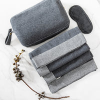 Reversible Solid Organic Cotton Travel Blanket and Eye Mask Set - Linen/Black