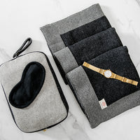 Reversible Solid Organic Cotton Travel Blanket and Eye Mask Set - Linen/Black
