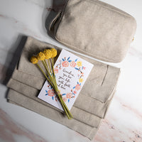 Reversible Solid Organic Cotton Travel Blanket and Eye Mask Set - Linen/Black