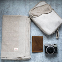 Reversible Solid Organic Cotton Travel Blanket and Eye Mask Set - Linen/Black