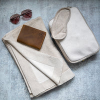 Reversible Solid Organic Cotton Travel Blanket and Eye Mask Set - Linen/Black