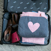 Hearts Reversible Organic Cotton Travel Blanket and Eye Mask Set