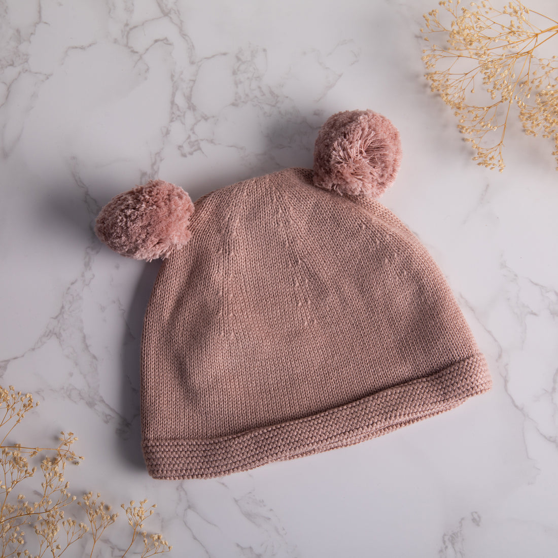 Pom Pom Baby Beanie Pale Pink