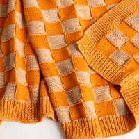 Checkered Orange Organic Cotton Knit Throw Blanket