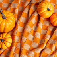 Checkered Orange Organic Cotton Knit Throw Blanket
