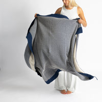 Eka Stipple Navy Organic Cotton Knit Throw Blanket