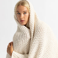 Moss Chunky Cream Organic Cotton Knit Throw Blanket
