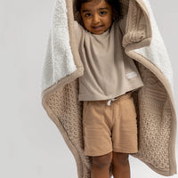 Patchwork Sherpa Taupe Organic Cotton Baby Blanket