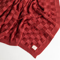 Checkered Red Organic Cotton Knit Throw Blanket
