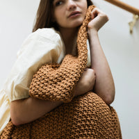 Moss Chunky Rust Organic Cotton Knit Throw Blanket
