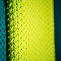 Close-up of textured fabric with neon yellow and marine blue colors.