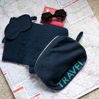 Words Travel Organic Cotton Travel Blanket and Eye Mask Set - Navy/Tiffany