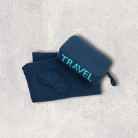 Words Travel Organic Cotton Travel Blanket and Eye Mask Set - Navy/Tiffany