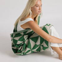Trikona Dark Green Organic Cotton Knit Throw Blanket