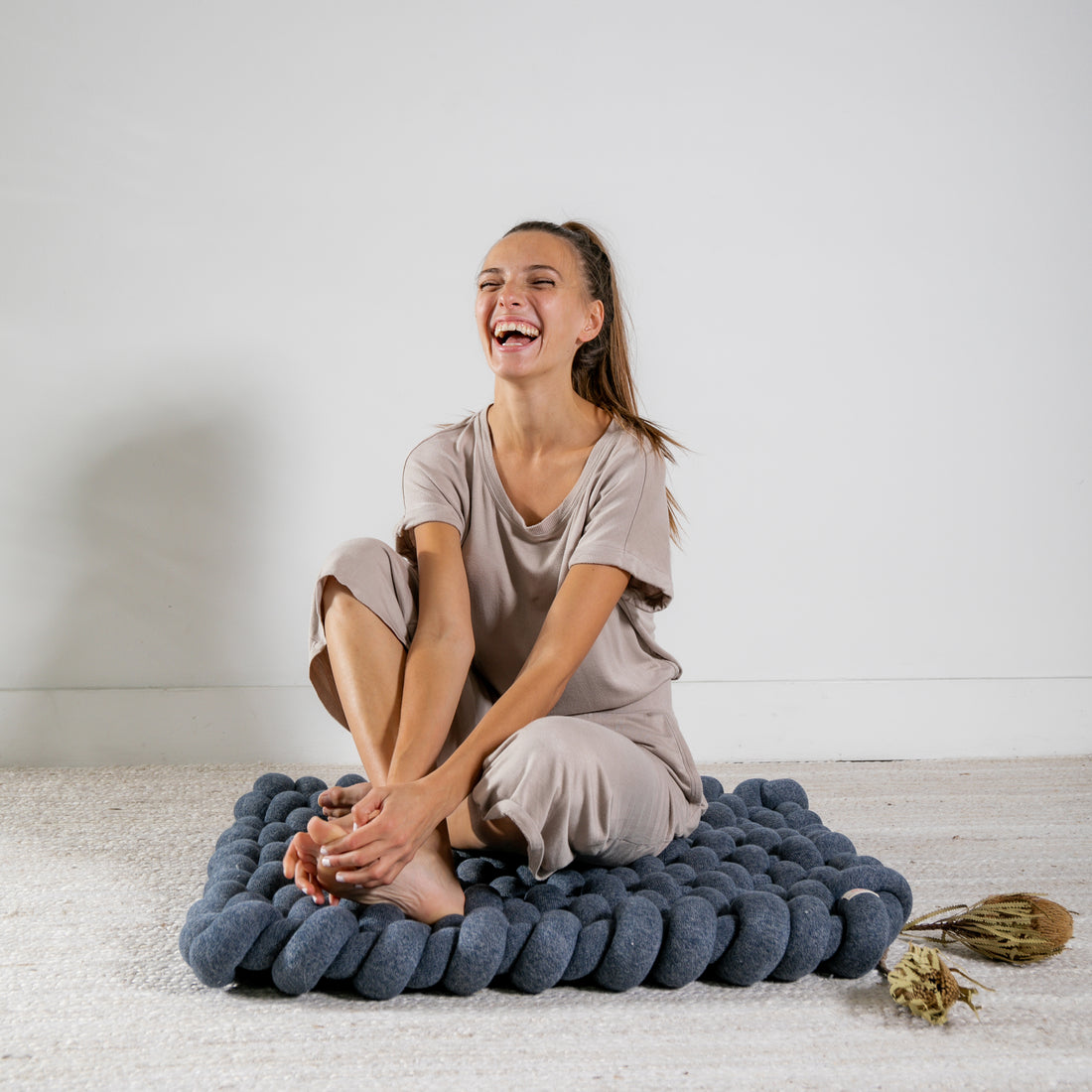 Knotted Floor Cushion - Trump Blue