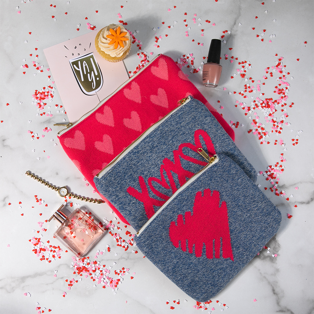 Hearts and Xoxo Travel MakeUp Pouch - Neon Pink