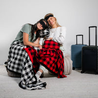Plaid Organic Cotton Travel Blanket and Eye Mask Set