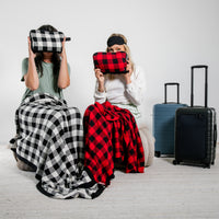 Plaid Organic Cotton Travel Blanket and Eye Mask Set