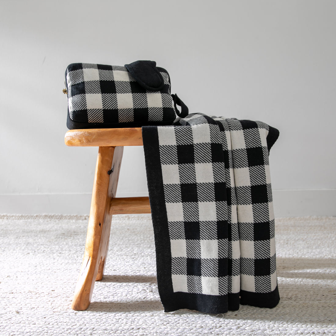 Plaid Organic Cotton Travel Blanket and Eye Mask Set