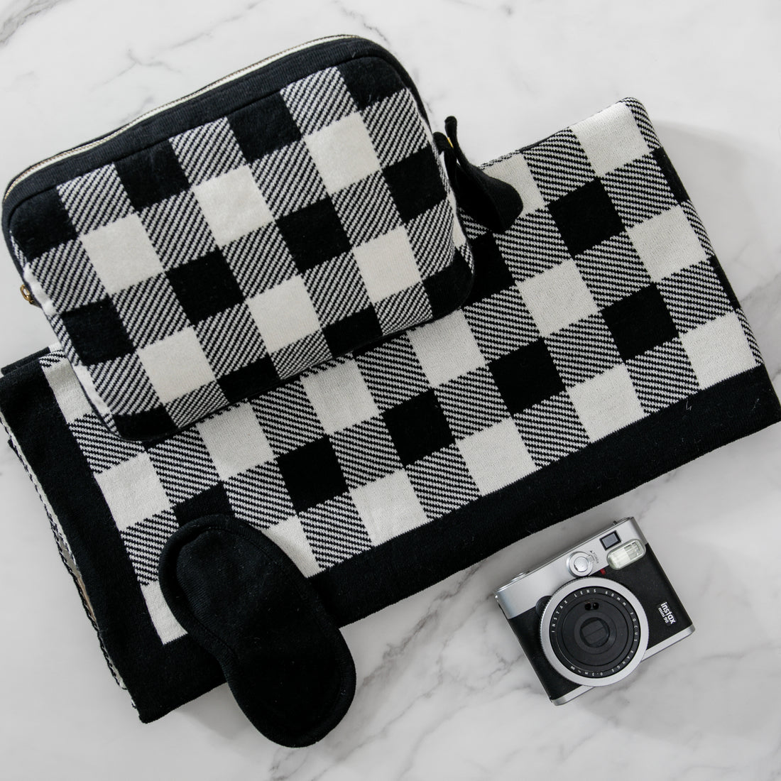 Plaid Organic Cotton Travel Blanket and Eye Mask Set