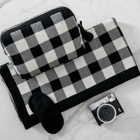 Plaid Organic Cotton Travel Blanket and Eye Mask Set