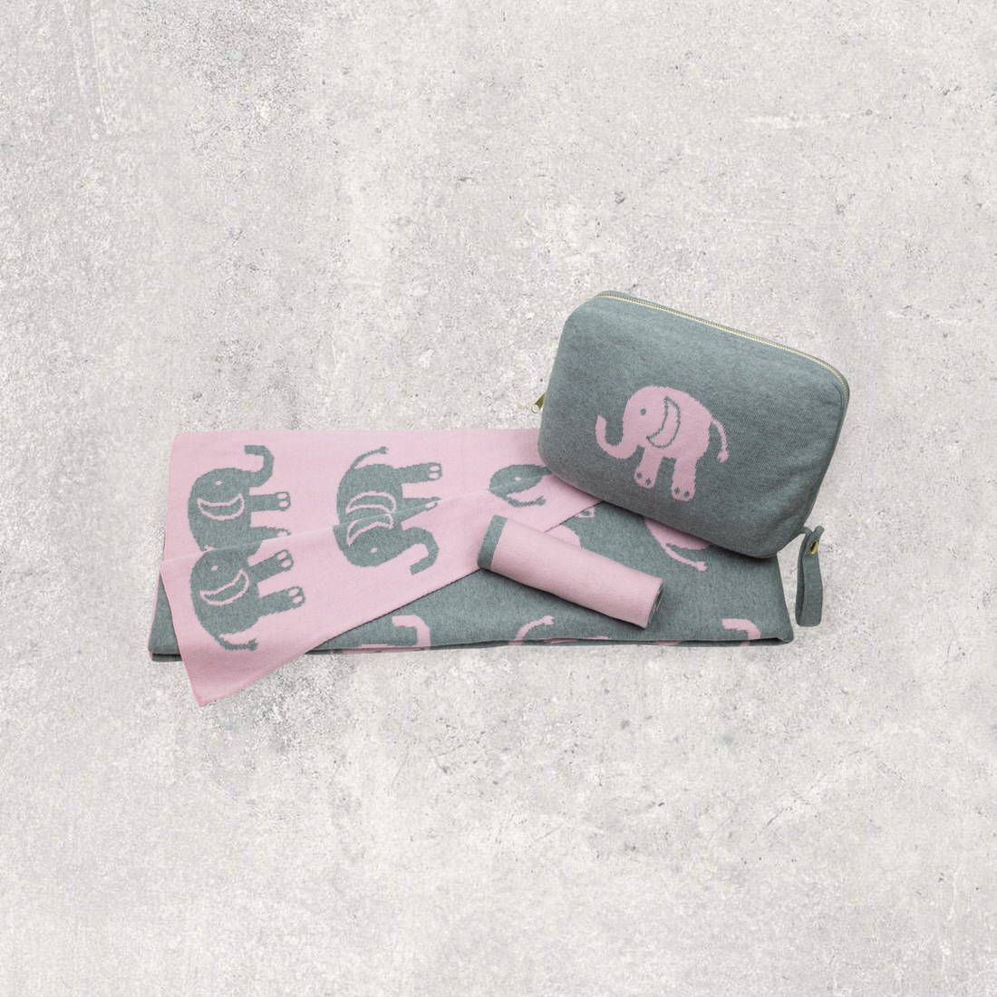 Elephant Love Organic Cotton Baby Blanket and Burp Cloth Set