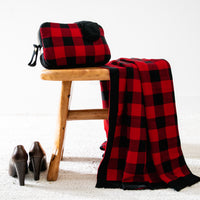 Plaid Organic Cotton Travel Blanket and Eye Mask Set