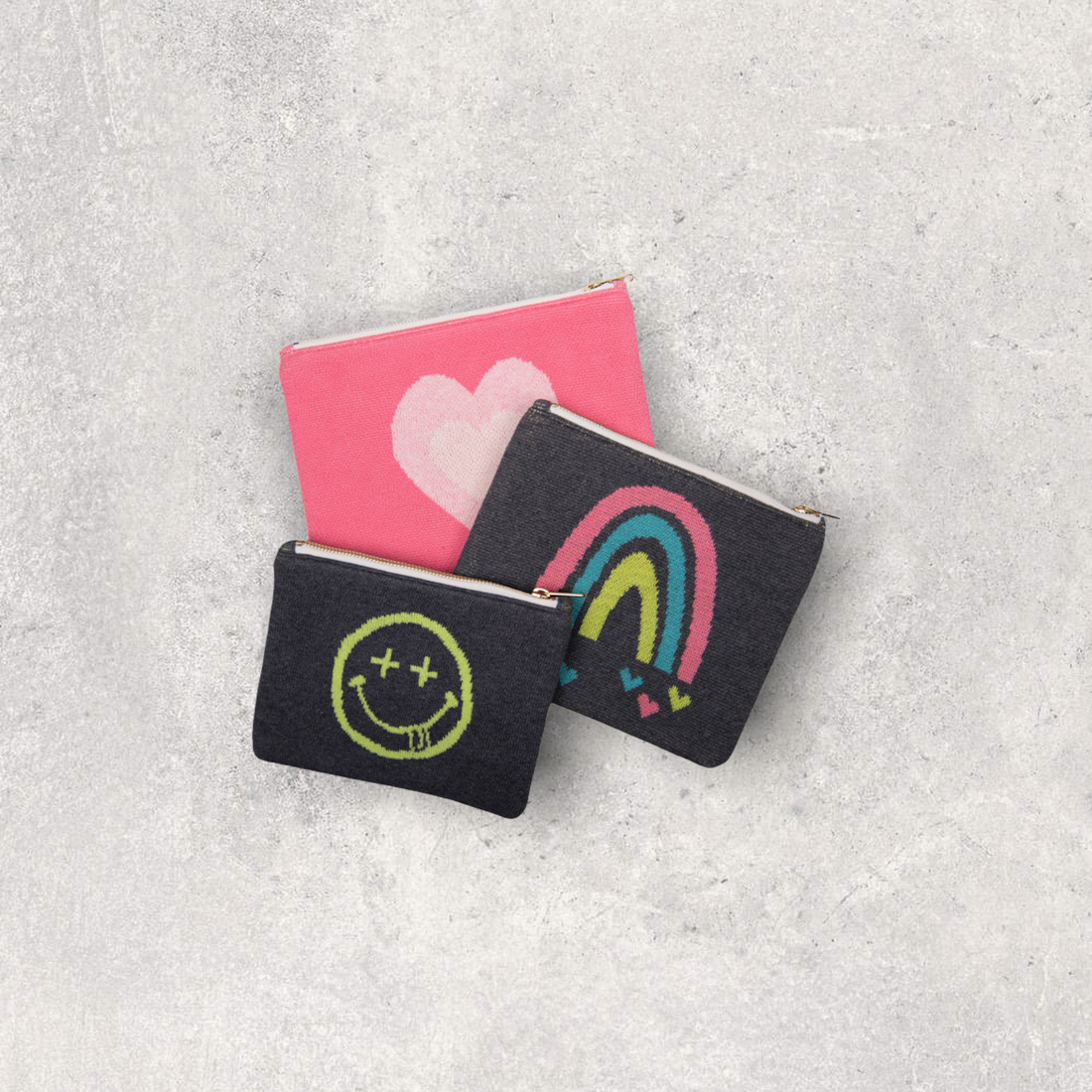 Smiles and Rainbow Travel MakeUp Pouch - Dk Grey