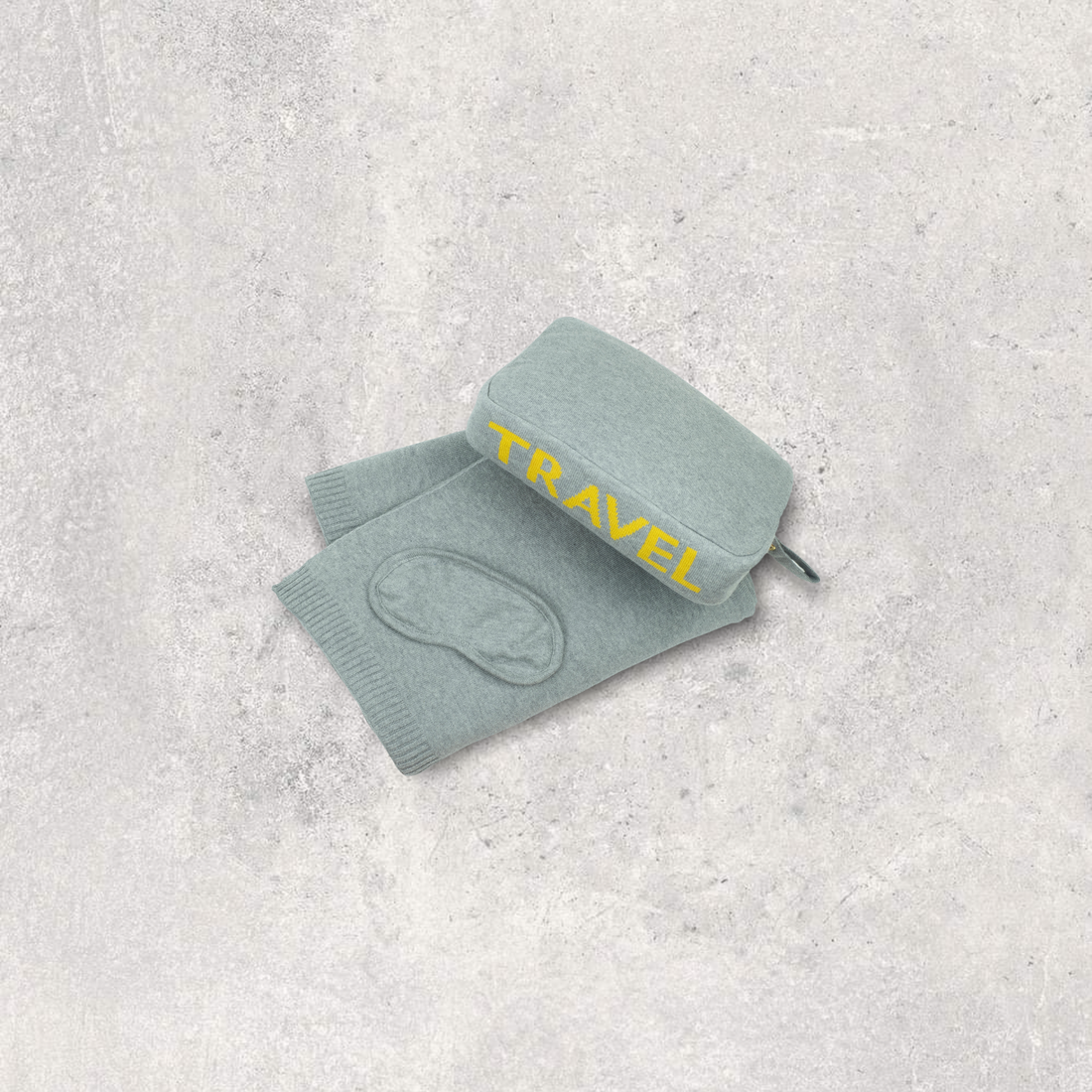 Words Travel Organic Cotton Travel Blanket and Eye Mask Set - Lt Grey Mel/Yellow