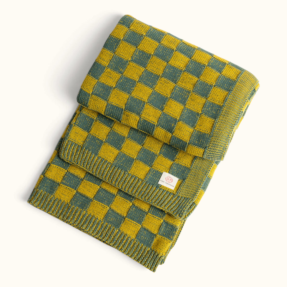 Checkered Green Organic Cotton Knit Throw Blanket